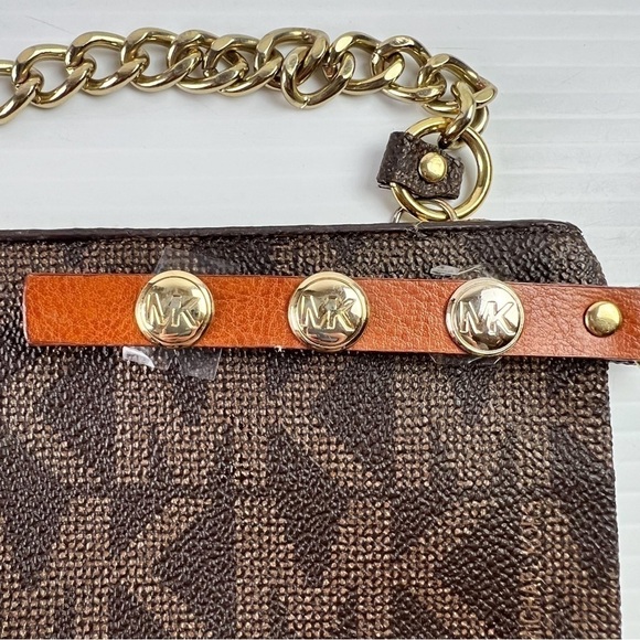 Michael Kors Small Chain Strap Wristlet Bags Brown MK Logo Damage - Picture 2 of 7